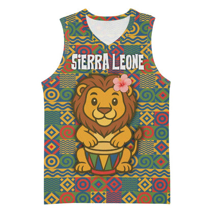 Sierra Leone Basketball Jersey - Cute Lion Playing Djembe Drum and Tribal Pattern Design TS04