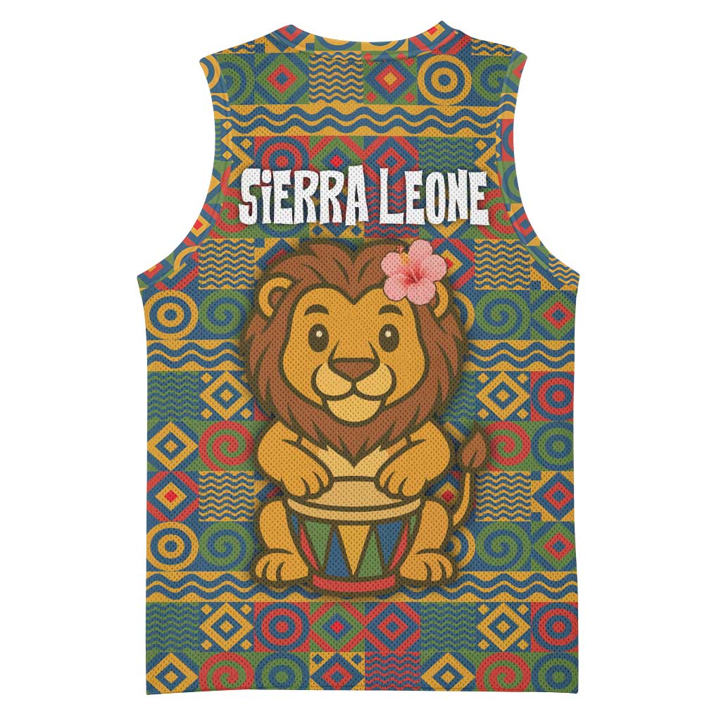 Sierra Leone Basketball Jersey - Cute Lion Playing Djembe Drum and Tribal Pattern Design TS04