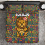 Sierra Leone Bedding Set - Cute Lion Playing Djembe Drum and Tribal Pattern Design