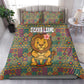 Sierra Leone Bedding Set - Cute Lion Playing Djembe Drum and Tribal Pattern Design