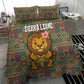 Sierra Leone Bedding Set - Cute Lion Playing Djembe Drum and Tribal Pattern Design