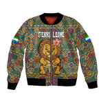 Sierra Leone Bomber Jacket - Cute Lion Playing Djembe Drum and Tribal Pattern Design