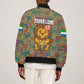 Sierra Leone Bomber Jacket - Cute Lion Playing Djembe Drum and Tribal Pattern Design