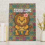 Sierra Leone Canvas Wall Art - Cute Lion Playing Djembe Drum and Tribal Pattern Design
