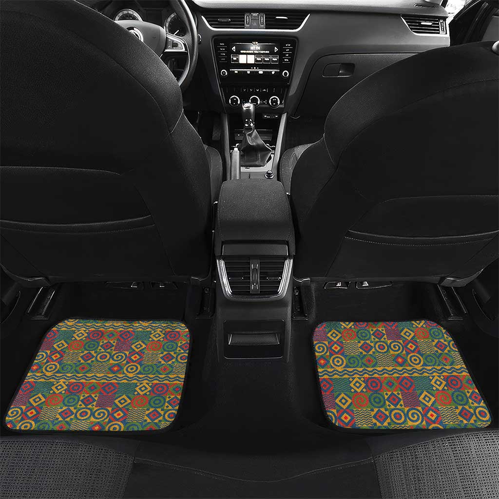 Sierra Leone Car Mats - Cute Lion Playing Djembe Drum and Tribal Pattern Design