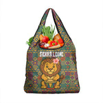 Sierra Leone Grocery Bag - Cute Lion Playing Djembe Drum and Tribal Pattern Design