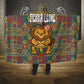 Sierra Leone Hooded Blanket - Cute Lion Playing Djembe Drum and Tribal Pattern Design