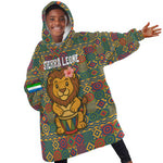 Sierra Leone Kid Wearable Blanket Hoodie - Cute Lion Playing Djembe Drum and Tribal Pattern Design