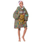 Sierra Leone Kid Wearable Blanket Hoodie - Cute Lion Playing Djembe Drum and Tribal Pattern Design