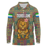 Sierra Leone Long Sleeve Polo Shirt - Cute Lion Playing Djembe Drum and Tribal Pattern Design