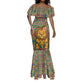Sierra Leone Mermaid Dress - Cute Lion Playing Djembe Drum and Tribal Pattern Design