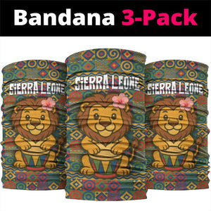 Sierra Leone Neck Gaiter - Cute Lion Playing Djembe Drum and Tribal Pattern Design TS04