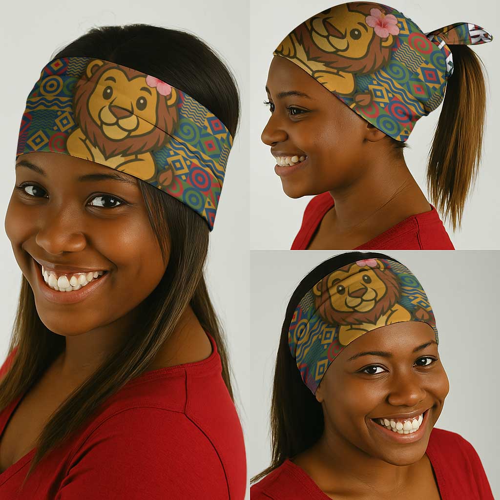 Sierra Leone Neck Gaiter - Cute Lion Playing Djembe Drum and Tribal Pattern Design TS04