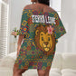 Sierra Leone Off Shoulder Short Dress - Cute Lion Playing Djembe Drum and Tribal Pattern Design
