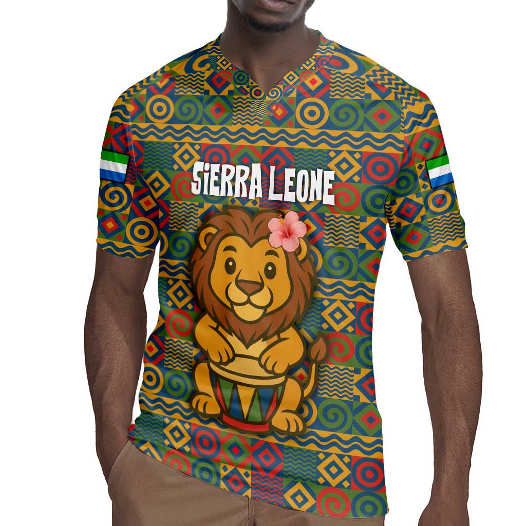 Sierra Leone Rugby Jersey - Cute Lion Playing Djembe Drum and Tribal Pattern Design