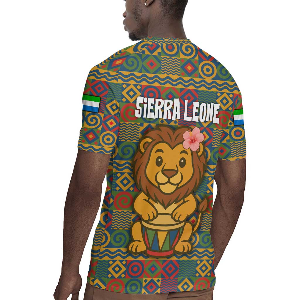 Sierra Leone Rugby Jersey - Cute Lion Playing Djembe Drum and Tribal Pattern Design