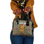 Sierra Leone Shoulder Handbag - Cute Lion Playing Djembe Drum and Tribal Pattern Design