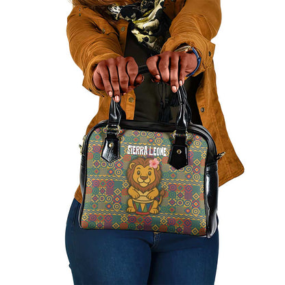 Sierra Leone Shoulder Handbag - Cute Lion Playing Djembe Drum and Tribal Pattern Design