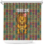 Sierra Leone Shower Curtain - Cute Lion Playing Djembe Drum and Tribal Pattern Design