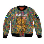 Sierra Leone Sleeve Zip Bomber Jacket - Cute Lion Playing Djembe Drum and Tribal Pattern Design