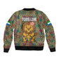 Sierra Leone Sleeve Zip Bomber Jacket - Cute Lion Playing Djembe Drum and Tribal Pattern Design