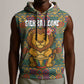 Sierra Leone Sleeveless Hoodie - Cute Lion Playing Djembe Drum and Tribal Pattern Design - African Pride
