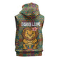 Sierra Leone Sleeveless Zip Hoodie - Cute Lion Playing Djembe Drum and Tribal Pattern Design - African Pride