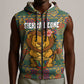 Sierra Leone Sleeveless Zip Hoodie - Cute Lion Playing Djembe Drum and Tribal Pattern Design - African Pride