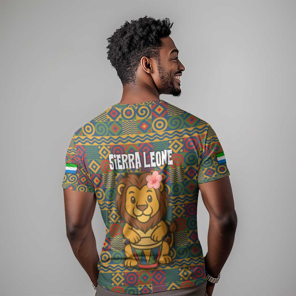 Sierra Leone T shirt - Cute Lion Playing Djembe Drum and Tribal Pattern Design
