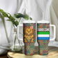 Sierra Leone Tumbler With Handle - Cute Lion Playing Djembe Drum and Tribal Pattern Design