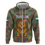 Sierra Leone Zip Hoodie - Cute Lion Playing Djembe Drum and Tribal Pattern Design