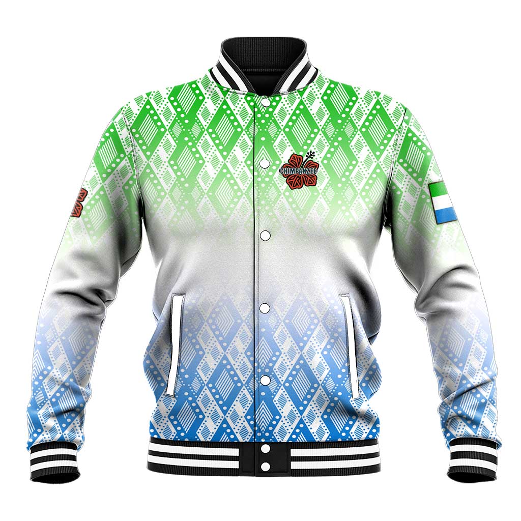 Sierra Leone Baseball Jacket - Tribal Chimpanzee Design and Green Blue Gradient Pattern