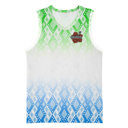 Sierra Leone Basketball Jersey - Tribal Chimpanzee Design and Green Blue Gradient Pattern TS04
