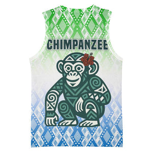 Sierra Leone Basketball Jersey - Tribal Chimpanzee Design and Green Blue Gradient Pattern TS04