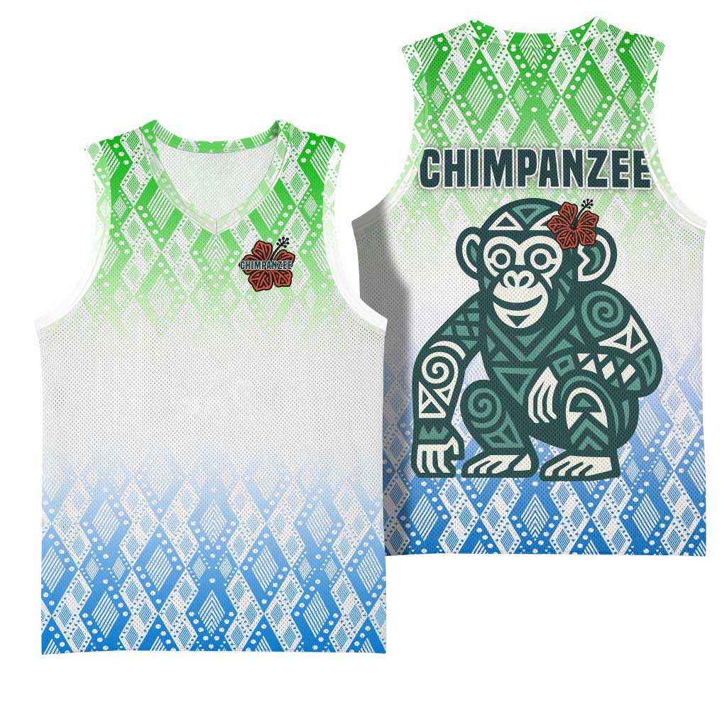 Sierra Leone Basketball Jersey - Tribal Chimpanzee Design and Green Blue Gradient Pattern TS04