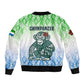 Sierra Leone Bomber Jacket - Tribal Chimpanzee Design and Green Blue Gradient Pattern