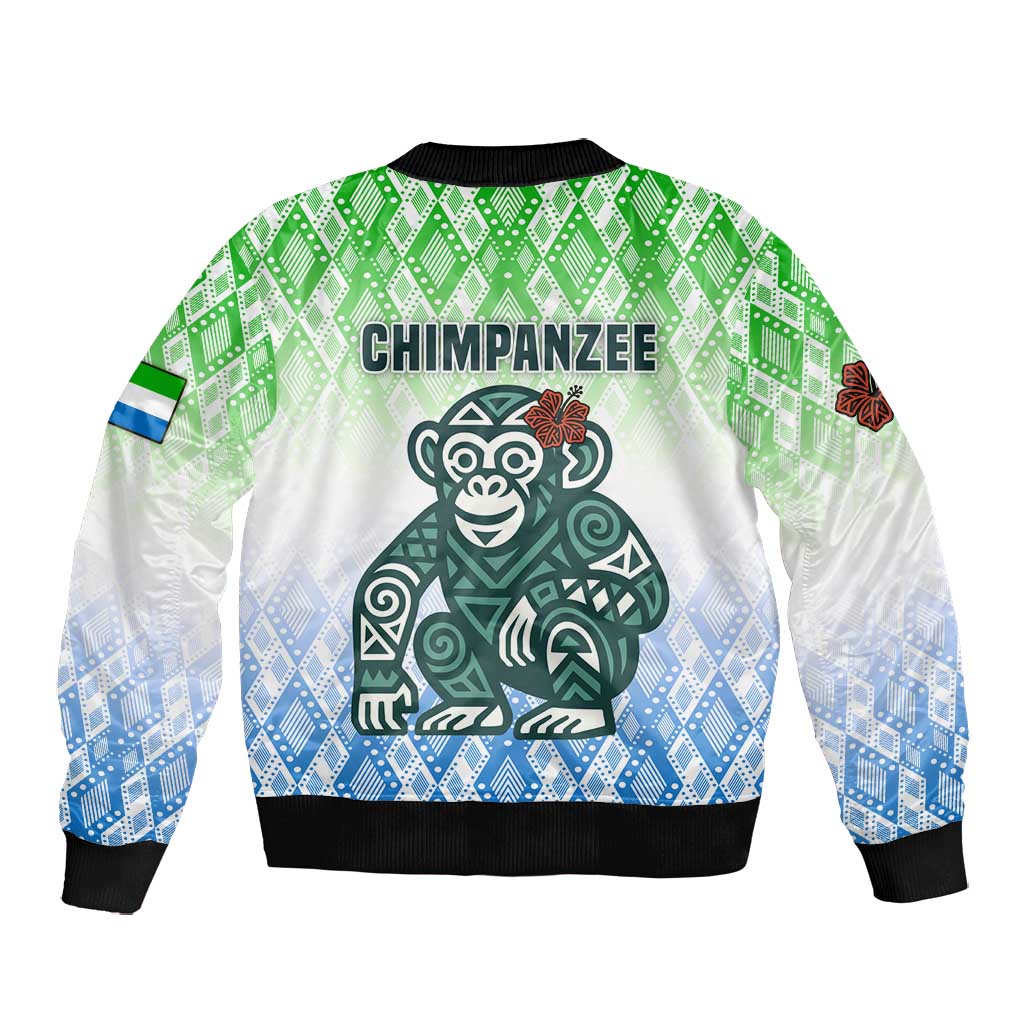 Sierra Leone Bomber Jacket - Tribal Chimpanzee Design and Green Blue Gradient Pattern