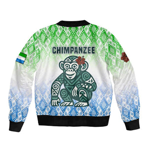 Sierra Leone Bomber Jacket - Tribal Chimpanzee Design and Green Blue Gradient Pattern