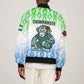 Sierra Leone Bomber Jacket - Tribal Chimpanzee Design and Green Blue Gradient Pattern