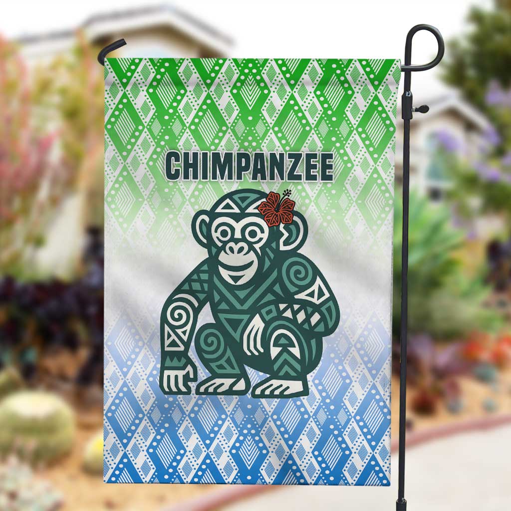 Sierra Leone Garden Flag - Tribal Chimpanzee Design and Green Blue Gradient Pattern