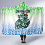 Sierra Leone Hooded Blanket - Tribal Chimpanzee Design and Green Blue Gradient Pattern