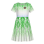 Sierra Leone Kid Short Sleeve Dress - Tribal Chimpanzee Design and Green Blue Gradient Pattern