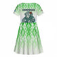 Sierra Leone Kid Short Sleeve Dress - Tribal Chimpanzee Design and Green Blue Gradient Pattern