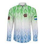 Sierra Leone Long Sleeve Button Shirt - Tribal Chimpanzee Design and Green Blue Gradient Pattern