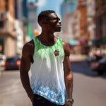 Sierra Leone Men Tank Top - Tribal Chimpanzee Design and Green Blue Gradient Pattern