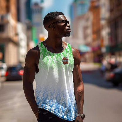 Sierra Leone Men Tank Top - Tribal Chimpanzee Design and Green Blue Gradient Pattern