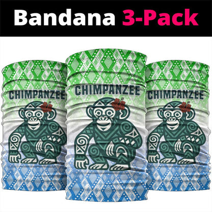 Sierra Leone Neck Gaiter - Tribal Chimpanzee Design and Green Blue Gradient Pattern TS04