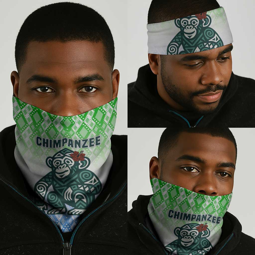 Sierra Leone Neck Gaiter - Tribal Chimpanzee Design and Green Blue Gradient Pattern TS04