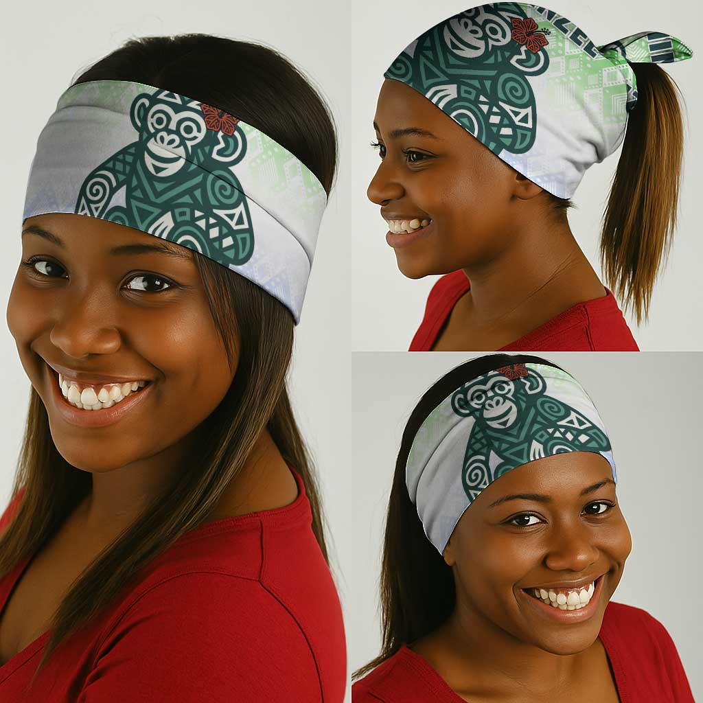 Sierra Leone Neck Gaiter - Tribal Chimpanzee Design and Green Blue Gradient Pattern TS04