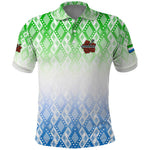 Sierra Leone Polo Shirt - Tribal Chimpanzee Design and Green Blue Gradient Pattern